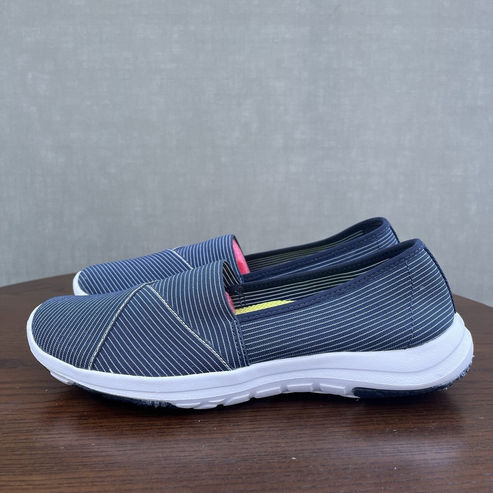 LL Bean Shoes Women's 7.5 Blue White Striped Comfort Back Cover‎ Slip On Stretch